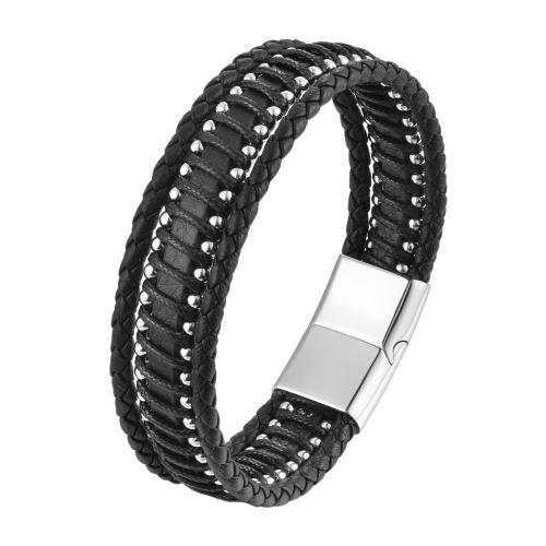 PU Leather Cord Bracelets, with 304 Stainless Steel, fashion jewelry & for man cm 