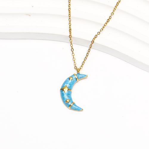 Stainless Steel Jewelry Necklace, 304 Stainless Steel, Moon, Vacuum Ion Plating, fashion jewelry & for woman & enamel Approx 45 cm 