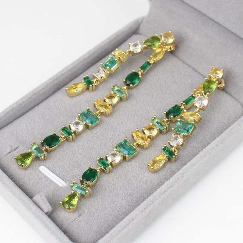 Cubic Zirconia Micro Pave Brass Earring, gold color plated, micro pave cubic zirconia & for woman, green 
