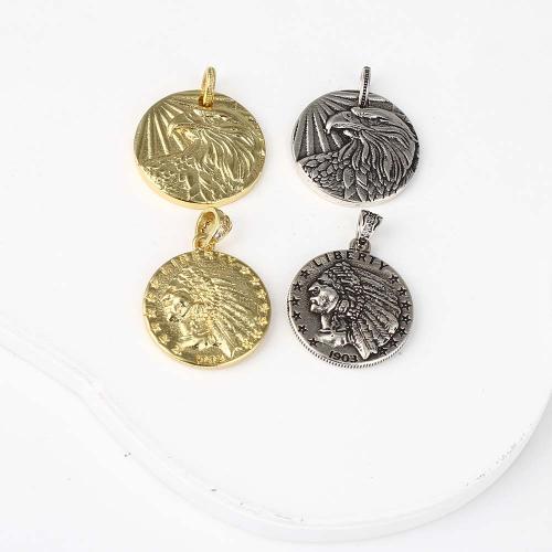 Brass Jewelry Pendants, Round, plated, DIY & double-sided 