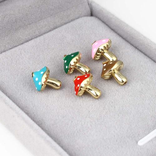 Enamel Brass Beads, mushroom, gold color plated, DIY, mixed colors [
