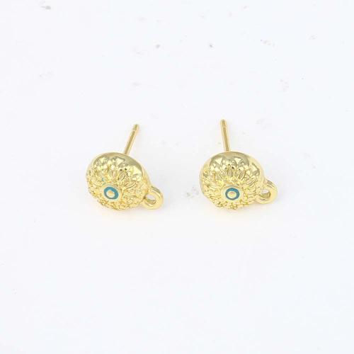 Stainless Steel Earring Stud Component, Brass, Round, gold color plated, DIY & enamel [