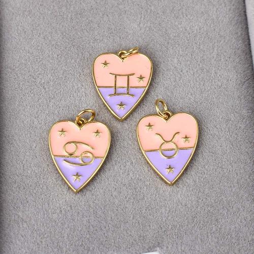 Enamel Brass Pendants, Heart, gold color plated, DIY, mixed colors 