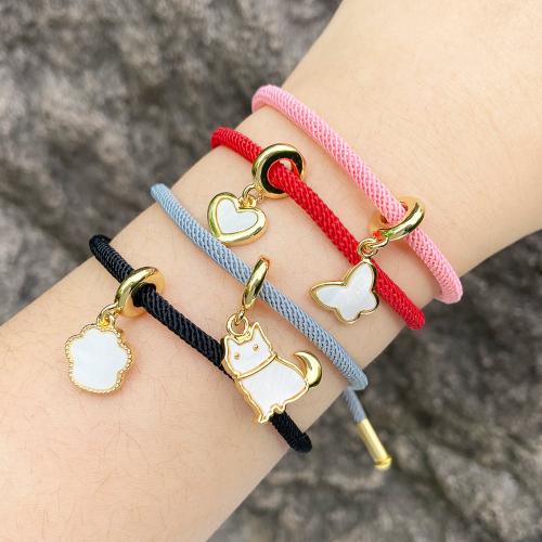 Brass Bracelets, with Nylon Cord & Shell, gold color plated, fashion jewelry 