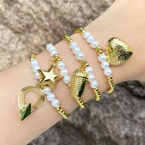 Messing-Armbänder, Messing, mit Kunststoff Perlen, goldfarben plattiert, Modeschmuck & verschiedene Muster für Wahl, goldfarben, verkauft von PC