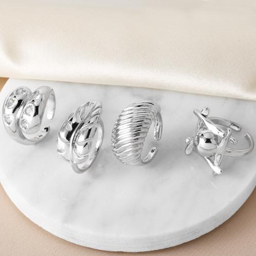Anillo de dedo de latón, metal, chapado en color de plata, Joyería & diferentes patrones para la opción, plateado, Vendido por UD