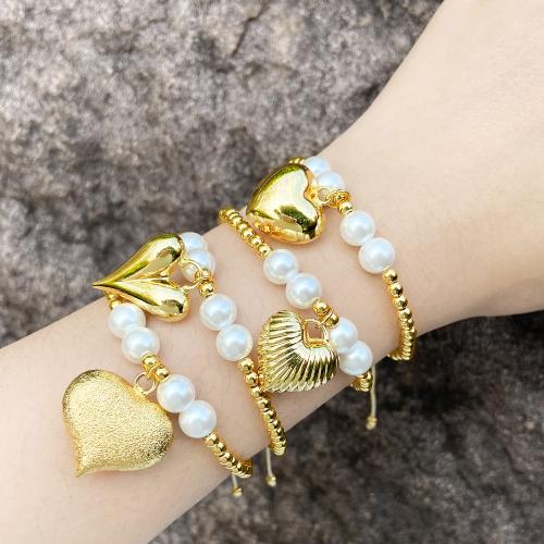 Brass Bracelets, with Plastic Pearl, plated, fashion jewelry golden 