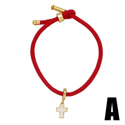 Brass Bracelets, with Nylon Cord, plated, fashion jewelry & enamel, red 