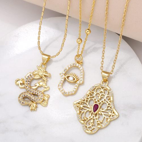 Cubic Zircon Micro Pave Brass Necklace, gold color plated, fashion jewelry & micro pave cubic zirconia, golden 