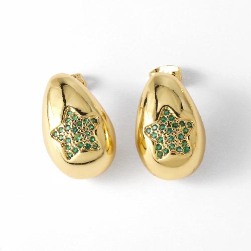 Cubic Zirconia Micro Pave Brass Earring, Teardrop, gold color plated, fashion jewelry & micro pave cubic zirconia, golden 