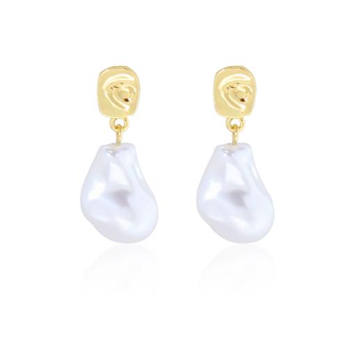 Plastic Pearl Zinc Alloy Earring, with Plastic Pearl, fashion jewelry & for woman, gold 