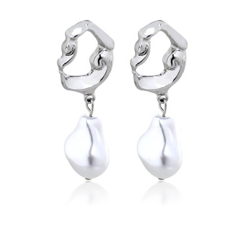 Plastic Pearl Zinc Alloy Earring, with Plastic Pearl, fashion jewelry & for woman & hollow, silver color 