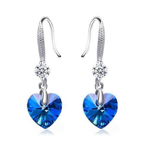 Cubic Zirconia Micro Pave Brass Earring, with Glass, Heart, plated, micro pave cubic zirconia & for woman, platinum color 