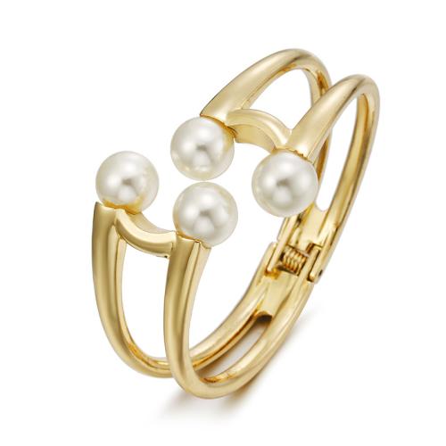 Zinc Alloy Cuff Bangle, with Plastic Pearl, plated, for woman Inner Approx 