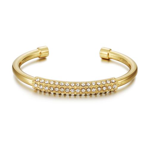 Zinc Alloy Cuff Bangle, plated, micro pave cubic zirconia & for woman, gold, Inner Approx 