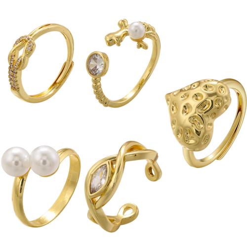 Cubic Zirconia Micro Pave Brass Finger Ring, with Plastic Pearl, plated & micro pave cubic zirconia & for woman 