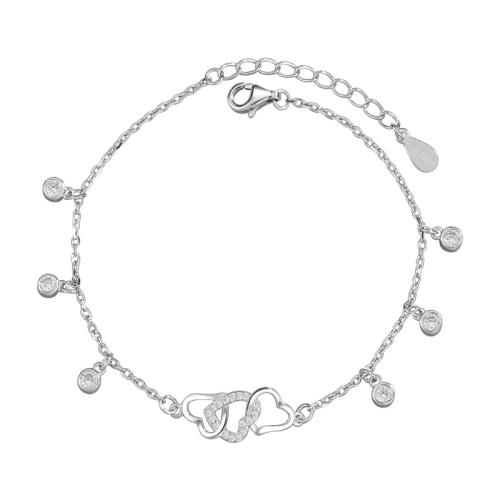 Cubic Zirconia Micro Pave Sterling Silver Bracelet, 925 Sterling Silver, with 3.2cm extender chain, plated, micro pave cubic zirconia & for woman, silver color .5 cm 