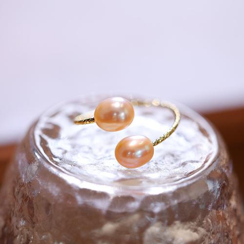 Kultivierten Süßwasser Perle Ring, Messing, mit Natürliche kultivierte Süßwasserperlen, handgemacht, Modeschmuck & für Frau, keine, Pearls 6x7mm, verkauft von PC