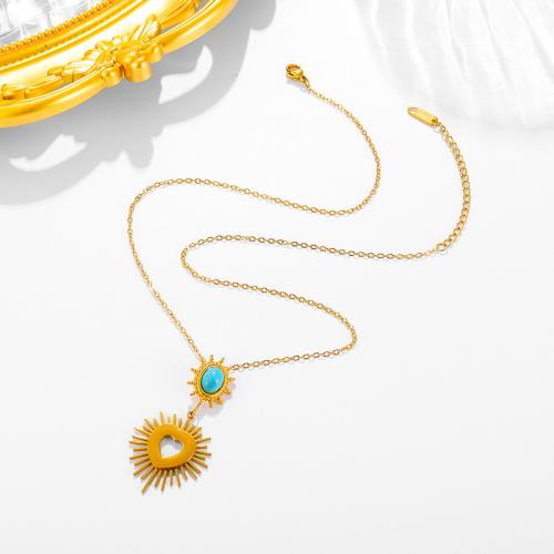 Acier titane collier, avec turquoise, avec 5cm chaînes de rallonge, bijoux de mode & pour femme, doré Environ 40 cm, Vendu par PC[