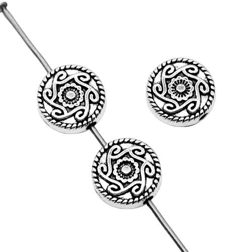 Zinc Alloy Jewelry Beads, Flat Round, antique silver color plated, vintage & fashion jewelry & DIY, 9mm 