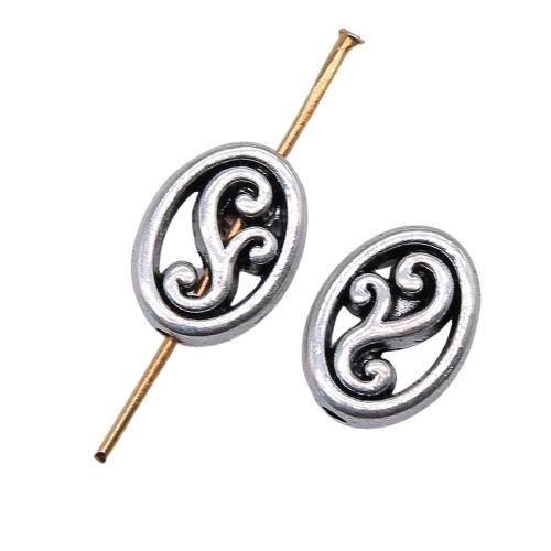 Zinc Alloy Hollow Beads, Flat Oval, antique silver color plated, vintage & fashion jewelry & DIY 