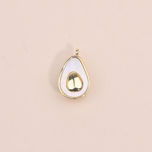 Brass Shell Pendants, with Shell, Teardrop, 18K gold plated, fashion jewelry & DIY, white 