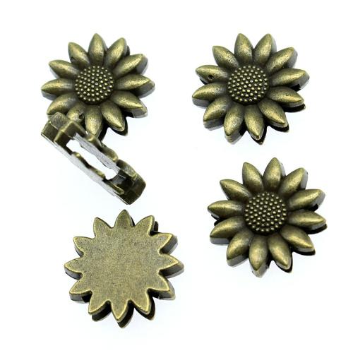 Zinc Alloy Slide Charm, Sunflower, antique bronze color plated, vintage & fashion jewelry & DIY 