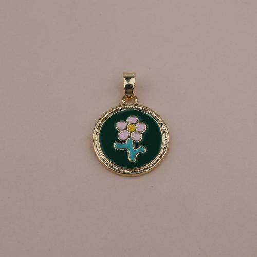 Enamel Brass Pendants, Flat Round, 18K gold plated, fashion jewelry & DIY, mixed colors 
