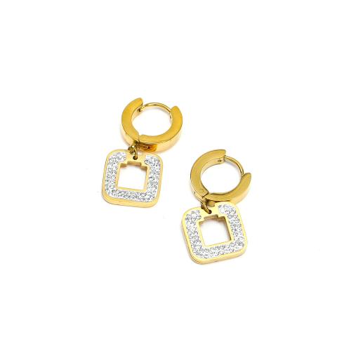 Huggie Hoop Drop Earring, 304 Stainless Steel, Square, Vacuum Ion Plating, fashion jewelry & micro pave cubic zirconia & for woman, golden 