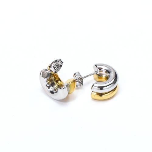 Stainless Steel Stud Earring, 304 Stainless Steel, Letter C, Vacuum Ion Plating, fashion jewelry & for woman, mixed colors 