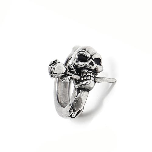 Stainless Steel Huggie Hoop Earring, 304 Stainless Steel, Skull, punk style & for man, original color 