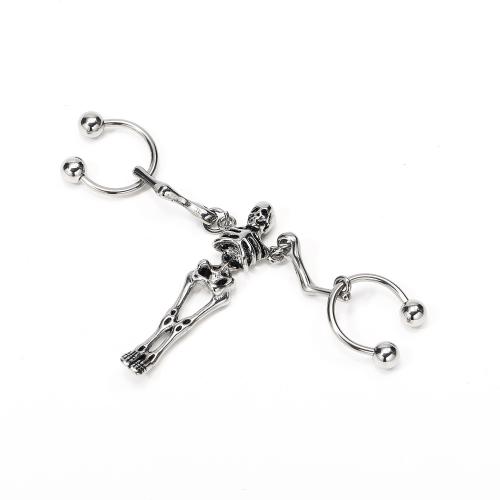 Stainless Steel Ear Piercing Jewelry, 304 Stainless Steel, Skull, punk style & for man, original color [