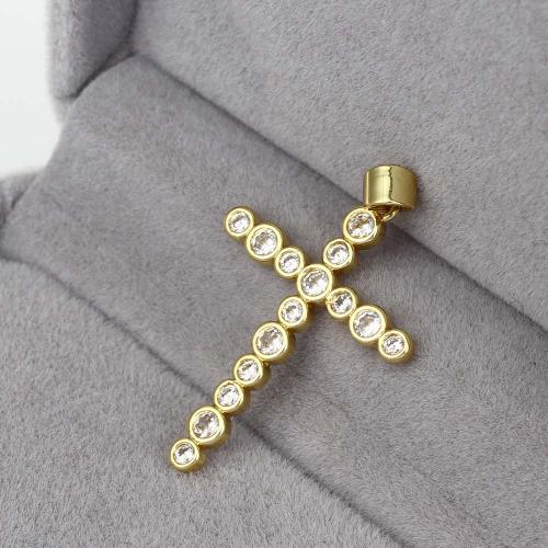 Cubic Zirconia Micro Pave Brass Pendant, Cross, gold color plated, DIY & micro pave cubic zirconia 
