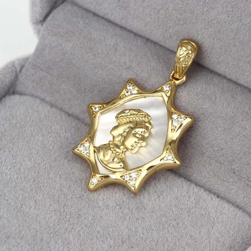 Brass Jewelry Pendants, with White Shell, gold color plated, DIY 