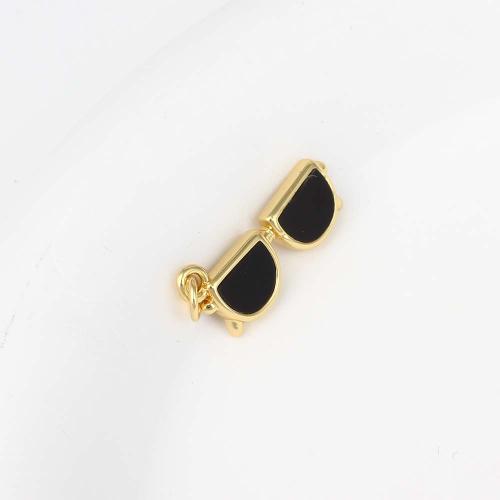 Enamel Brass Pendants, Glasses, gold color plated, DIY, black 