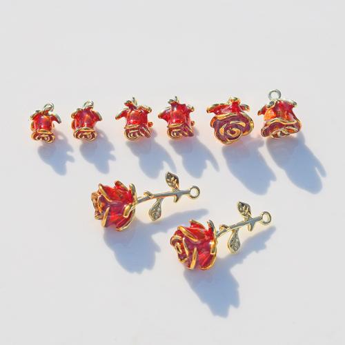 Zinc Alloy Flower Pendants, plated, DIY & enamel, red 