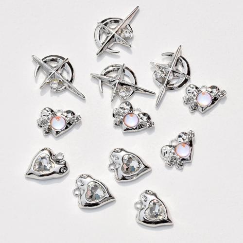 Resin Zinc Alloy Pendants, with Resin, plated, DIY & micro pave cubic zirconia, silver color 