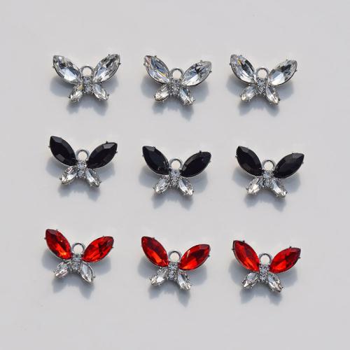 Zinc Alloy Rhinestone Pendants, Butterfly, plated, DIY & with rhinestone 