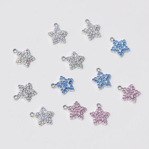 Colgantes de diamantes de imitación de la aleación de zinc, Estrella, chapado, Bricolaje & con diamantes de imitación, más colores para la opción, 13x16mm, 10PCs/Bolsa, Vendido por Bolsa