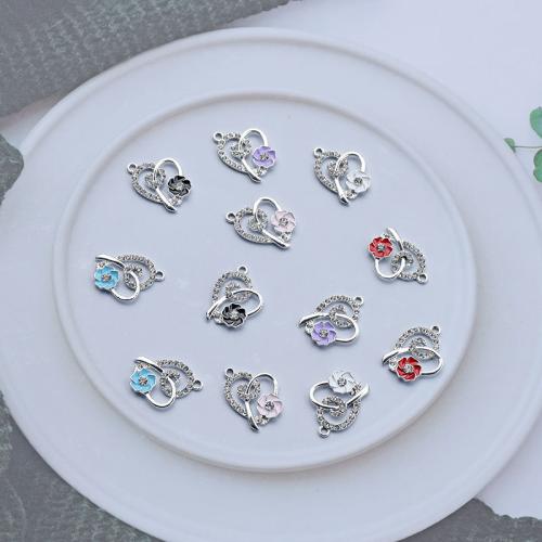 Zinc Alloy Rhinestone Pendants, Heart, plated, DIY & enamel & with rhinestone 