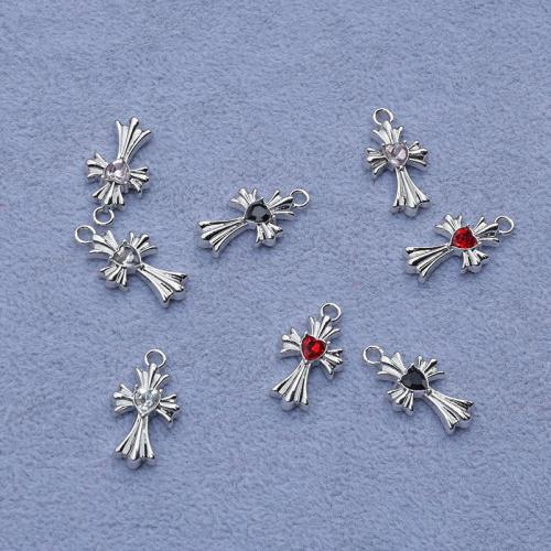 Zinc Alloy Rhinestone Pendants, Cross, plated, DIY & with rhinestone 