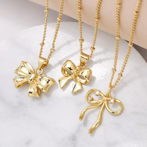 Cubic Zircon Micro Pave Brass Necklace, Bowknot, gold color plated, fashion jewelry & micro pave cubic zirconia, golden 