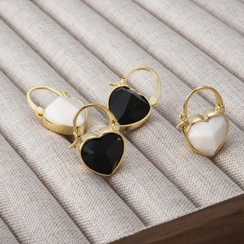 Brass Hoop Earring, with Resin, Heart, plated, fashion jewelry 