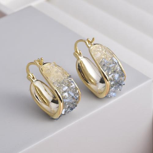 Brass Hoop Earring, with Crystal, plated, fashion jewelry 