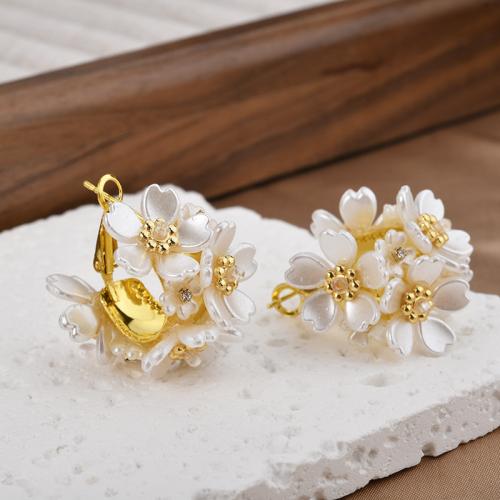Brass Stud Earring, with Acrylic, Flower, plated, fashion jewelry 28mm 