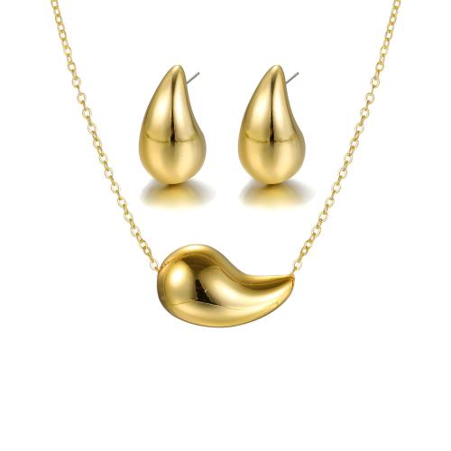 Conjuntos de joya de aleación de cinc de moda, aleación de zinc, Pendiente de stud & collar, 2 piezas & Joyería & para mujer, dorado, Vendido por Set[