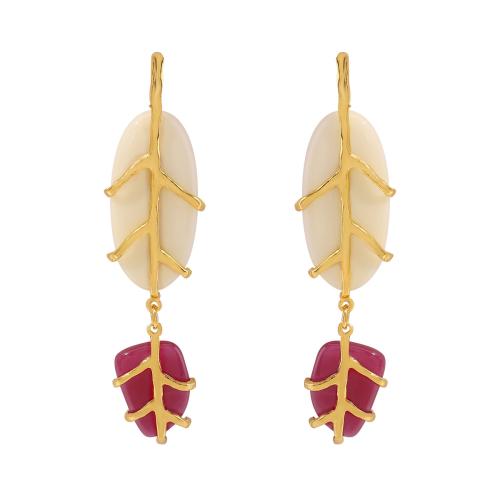 Resin Zinc Alloy Earring, with Resin, Leaf, fashion jewelry & for woman, gold 