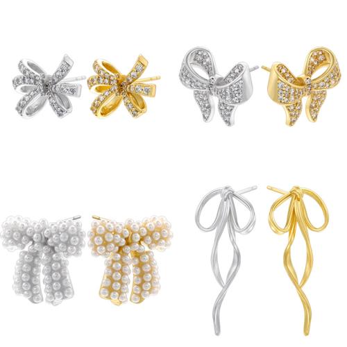 Befestiger Zirkonia Messing Ohrring, mit Kunststoff Perlen, plattiert, verschiedene Stile für Wahl & Micro pave Zirkonia & für Frau, keine, verkauft von Paar