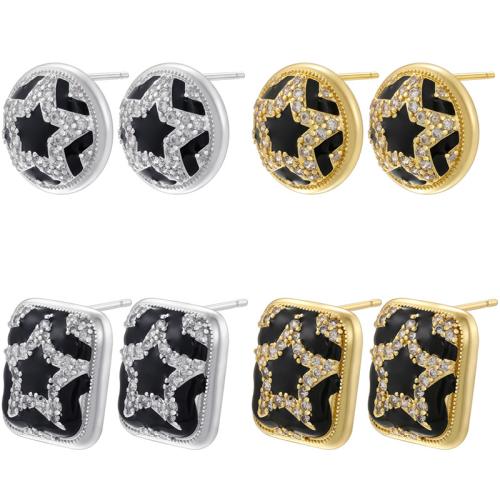 Cubic Zirconia Micro Pave Brass Earring, plated & micro pave cubic zirconia & for woman & enamel 