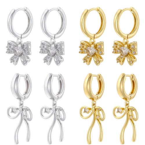 Cubic Zirconia Micro Pave Brass Earring, Bowknot, plated & micro pave cubic zirconia & for woman 
